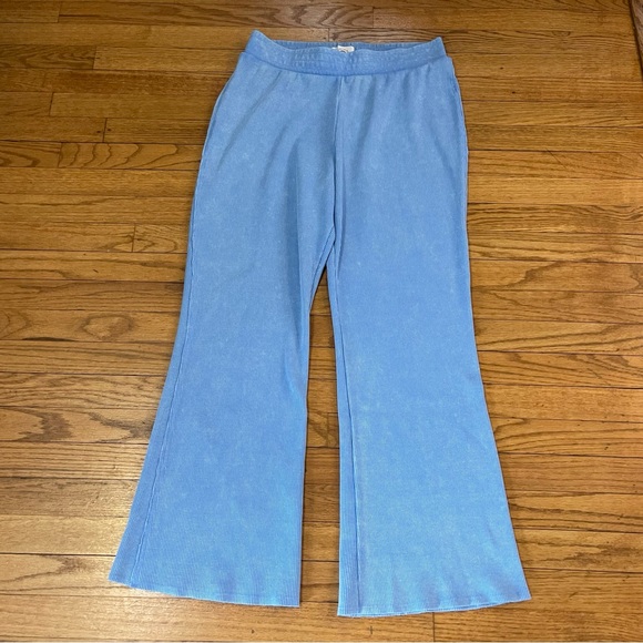 Sundry Pants - Sunnyside by Sundry Blue Waffle Knit Flare Lounge Pants Etra Large XL